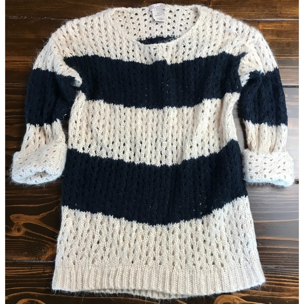 Glimmer J.J. Basics Sweater, Women's Size Medium, Cream Navy Blue, Pullover